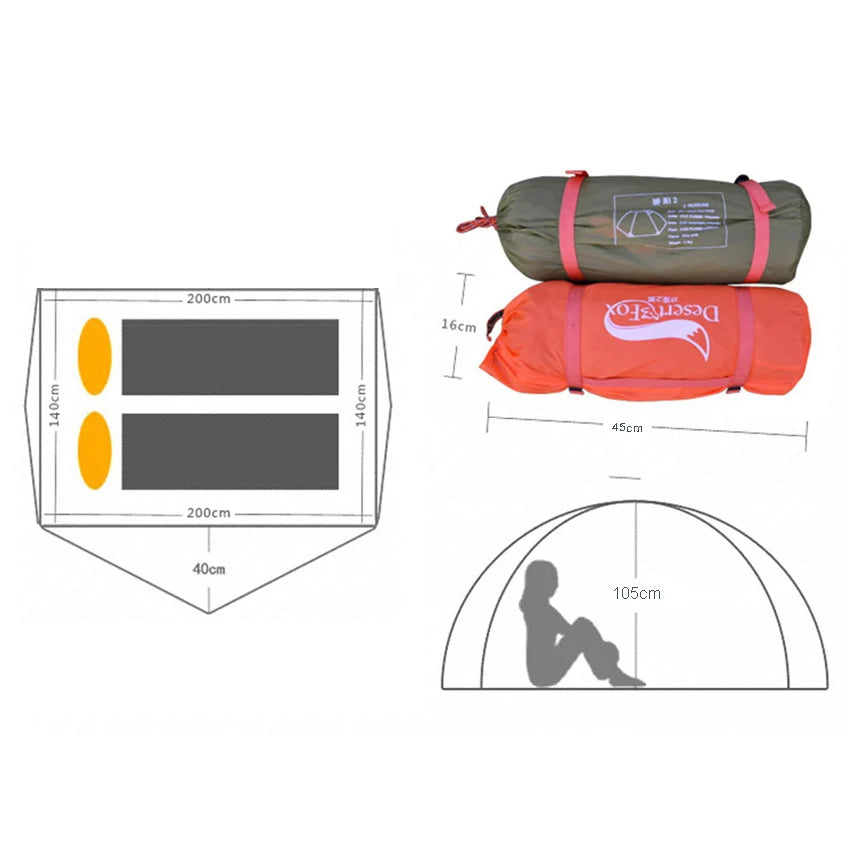 Desert & Fox 2 Person Aluminum Pole Lightweight Camping Tent