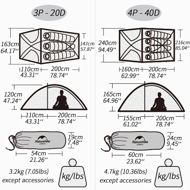 Naturehike 3 Person Travel Tent - Ultralight Waterproof
