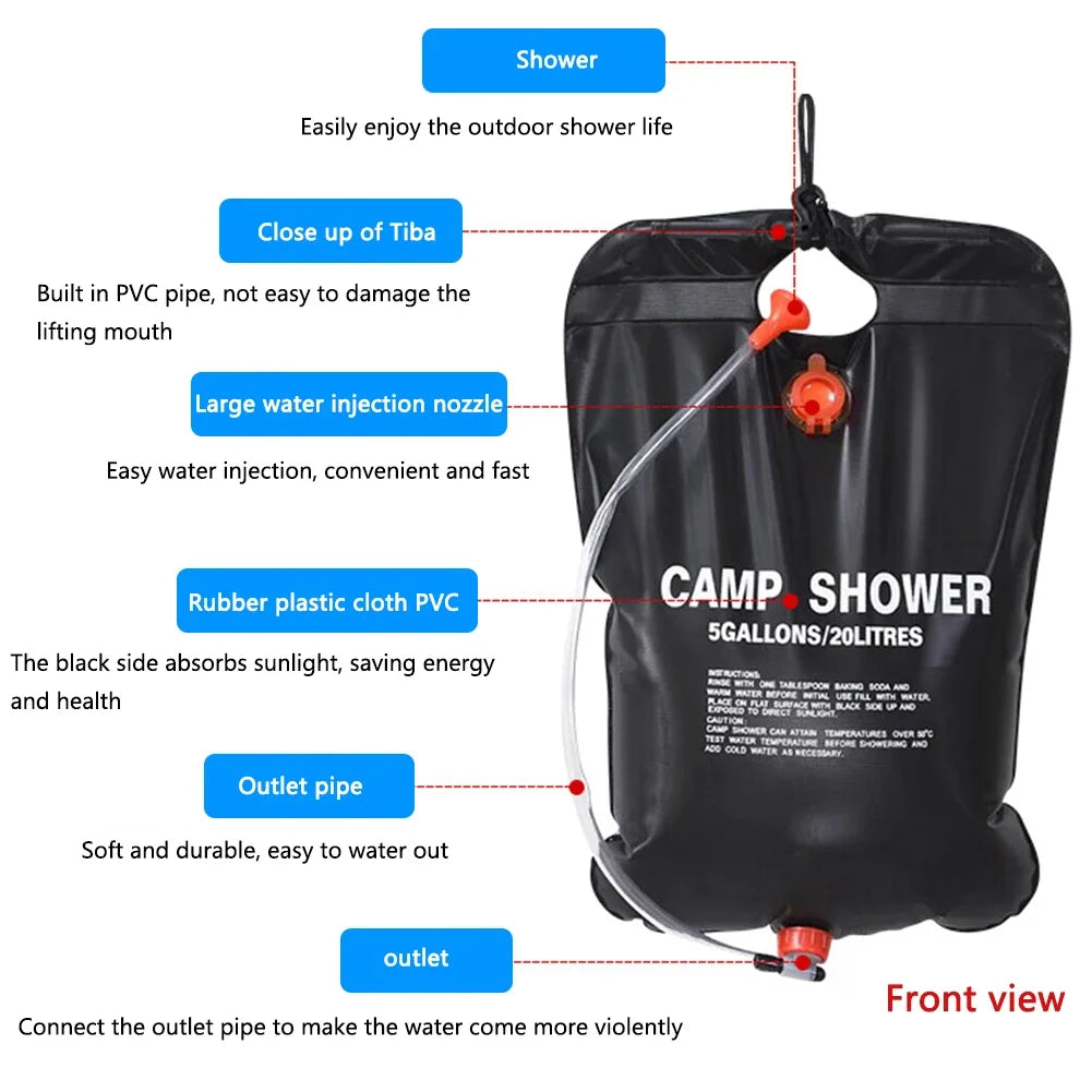 20L Portable Outdoor Camping Shower Bag Solar Heated