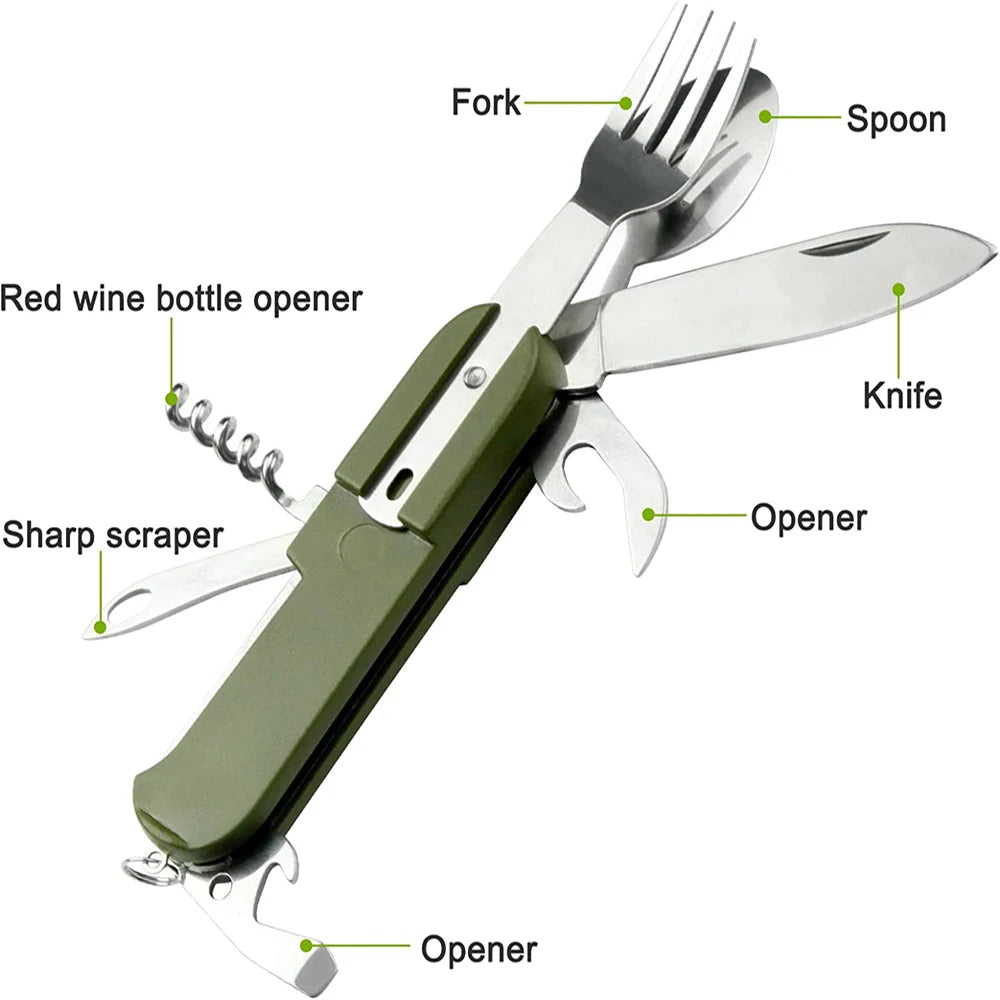 Camping Picnic Cutlery Knife 7-1 Portable Stainless Steel Cutlery