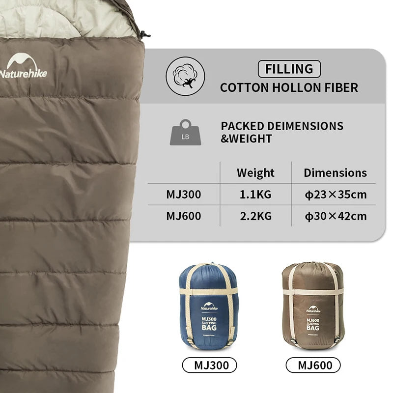 Naturehike Sleeping Bag MJ300 -1℃ Lightweight MJ600 -12℃ Mummy Sleeping Bag