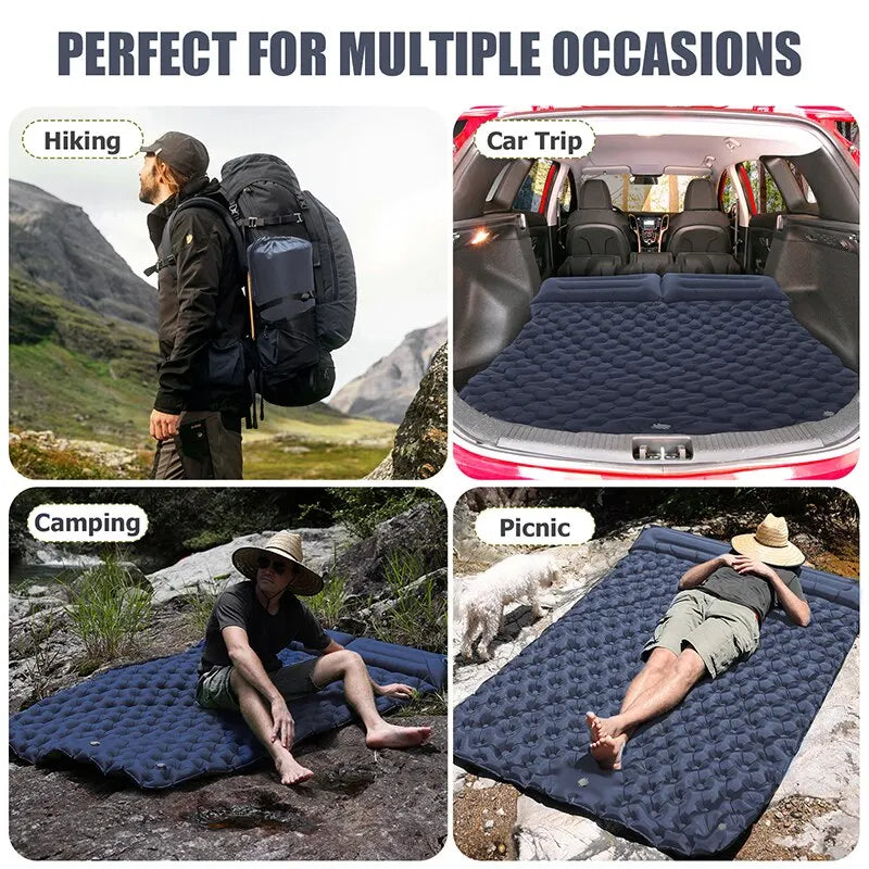 Double Inflatable Mattress with Built-in Pillow Pump Outdoor Sleeping Pad