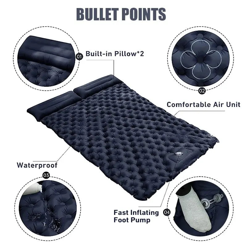 Double Inflatable Mattress with Built-in Pillow Pump Outdoor Sleeping Pad