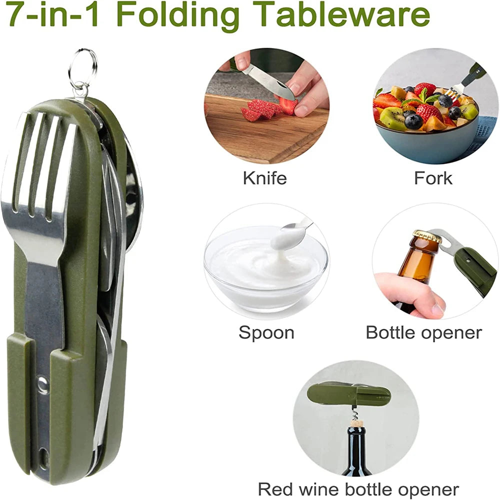 Camping Picnic Cutlery Knife 7-1 Portable Stainless Steel Cutlery